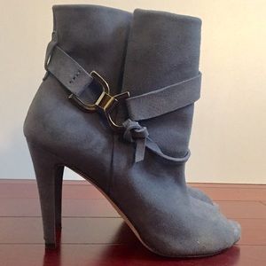 Stuart Weitzman Blue Grey Suede Open Toe Bootie